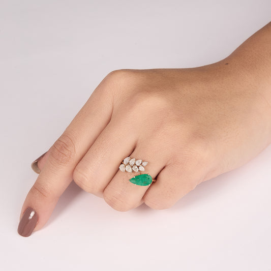 Pear Emerald Bypass Ring