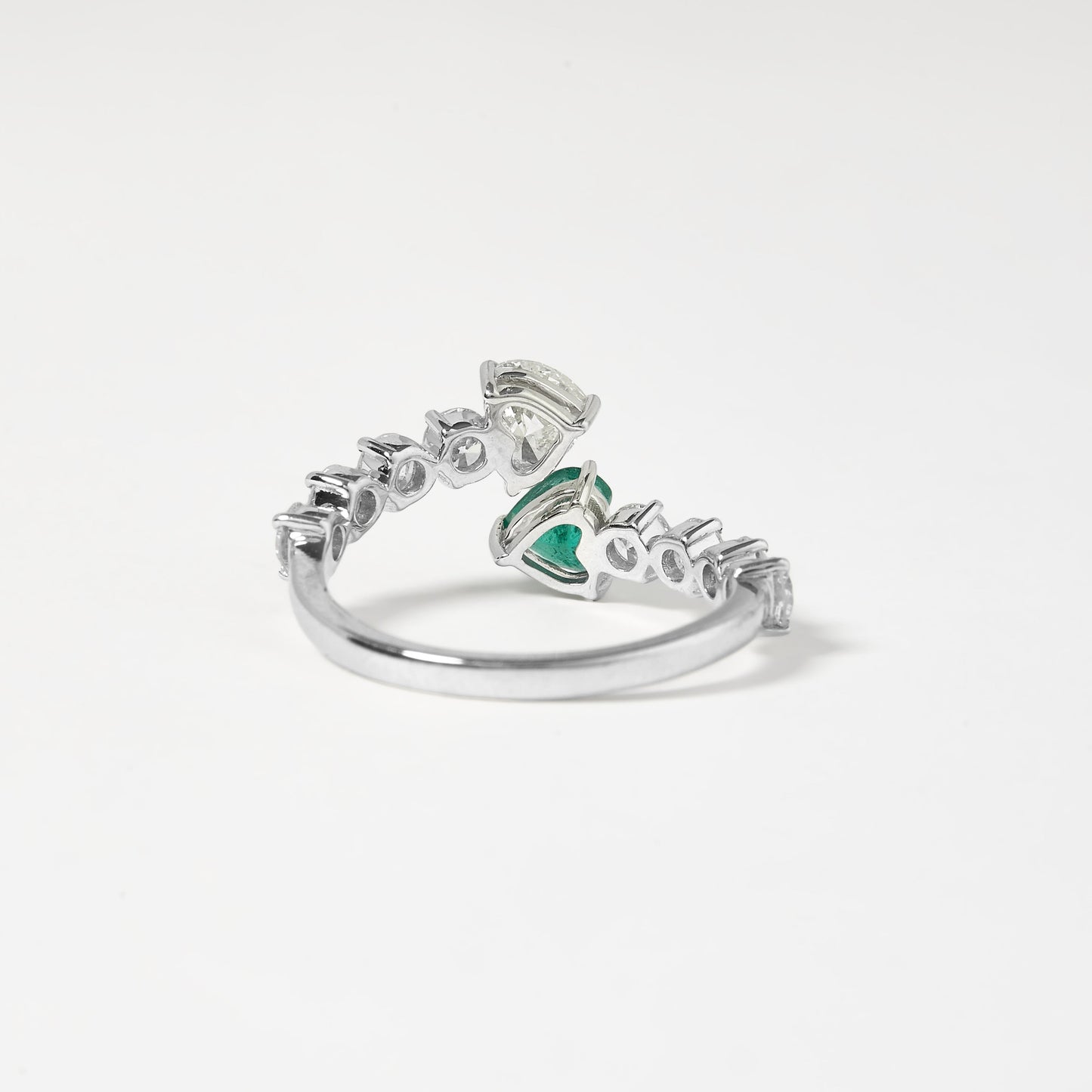 Heart Diamond Emerald Bypass Ring