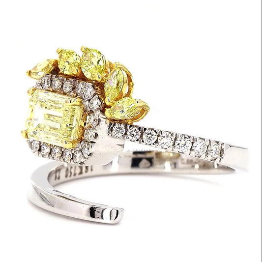 Yellow Natural Diamond Floral Halo Wrap Ring