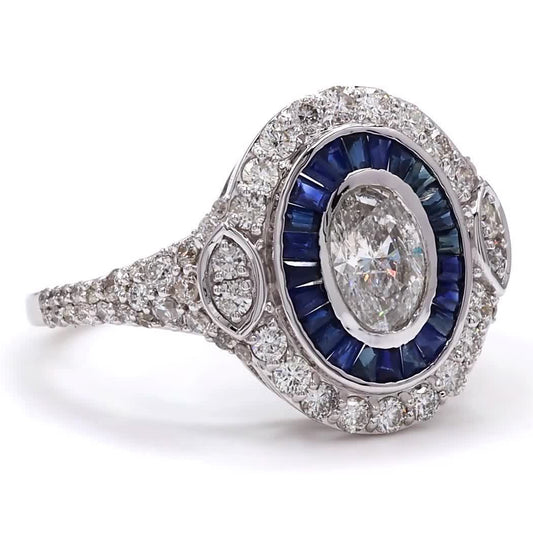 Natural Oval Diamond & Blue Sapphire Ring
