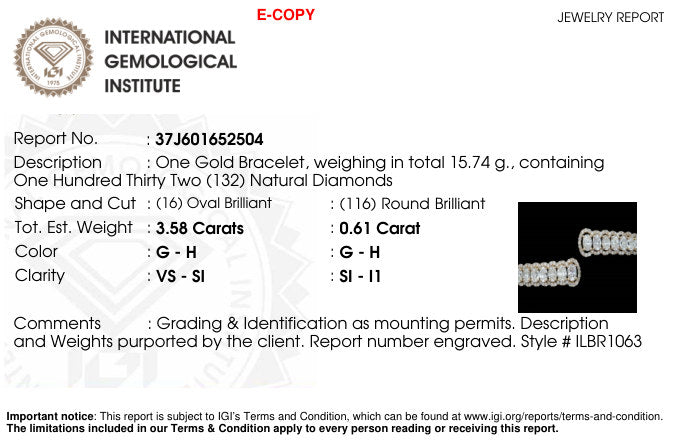 International Gemological Institute (IGI) laboratory report 37J601652504