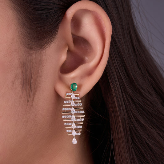 Emerald Pear Drop Diamond Earrings