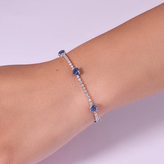 Blue Heart Sapphire Diamond Tennis Bracelet