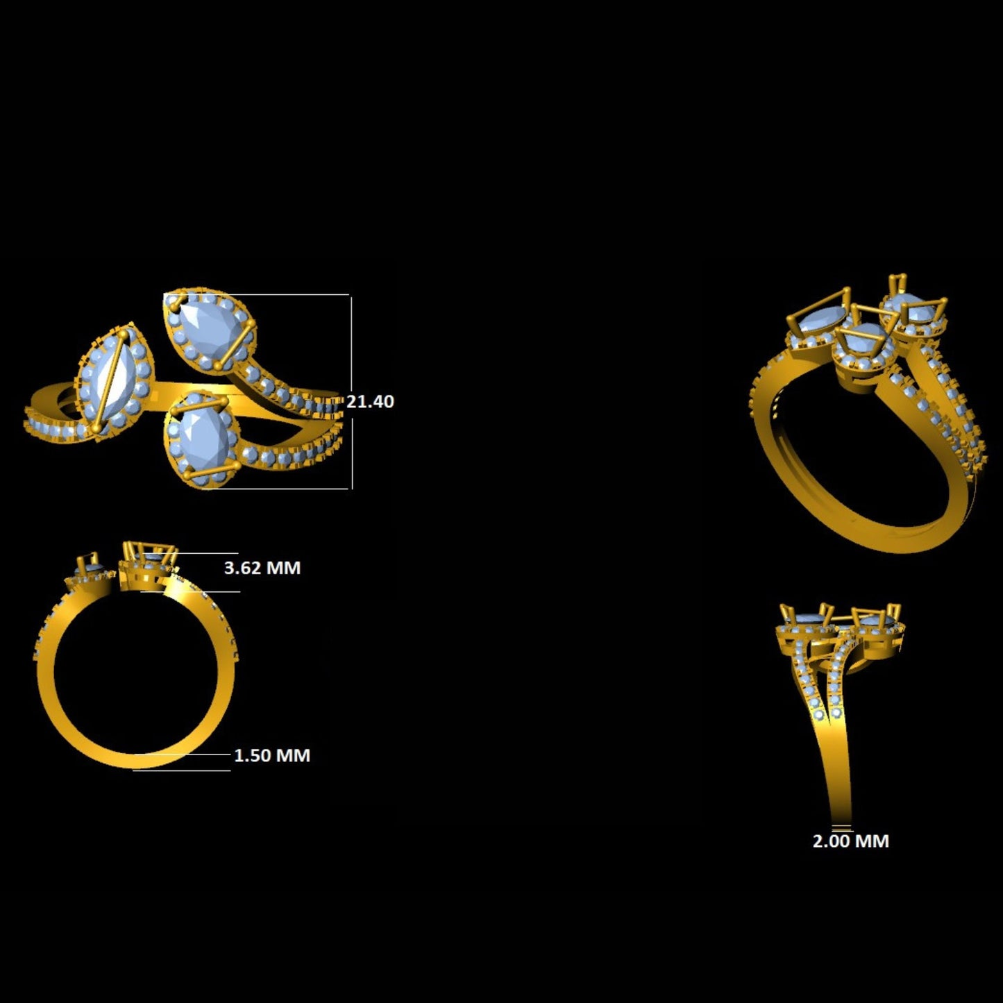 Fancy Cut Natural Diamond Open Ring