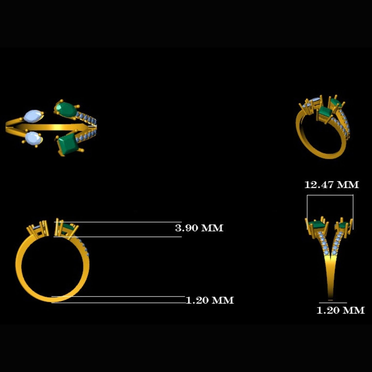 Emerald Diamond Bypass Cuff Ring