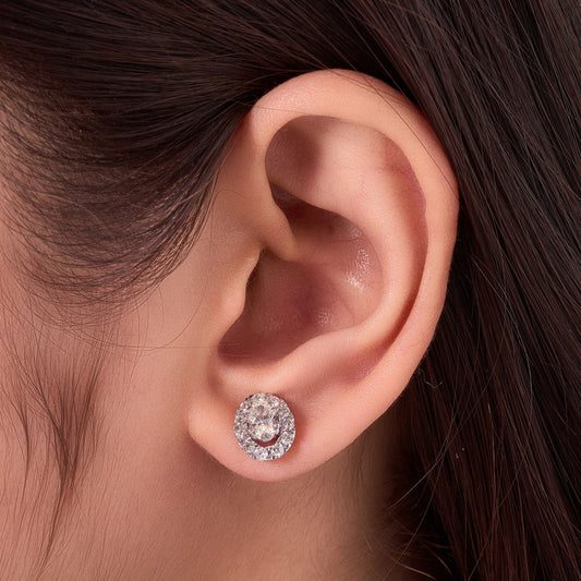 Oval Diamond Halo Stud Earrings