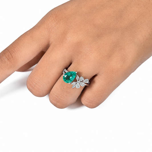 Pear Emerald Diamond Ring