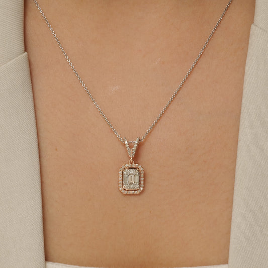 Baguette & Round Pendant Necklace