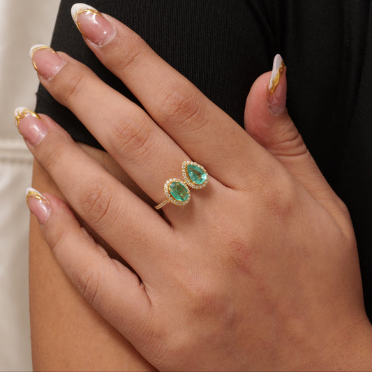 Dual Emerald Halo Ring