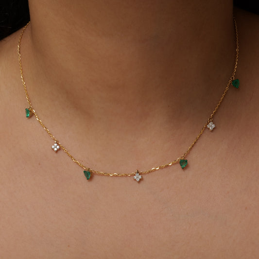 Natural Emerald Heart Diamond Charm Necklace
