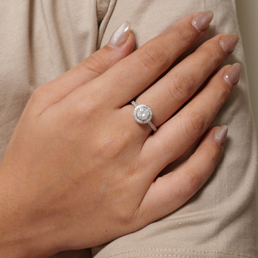 Round Halo Solitaire Diamond Ring