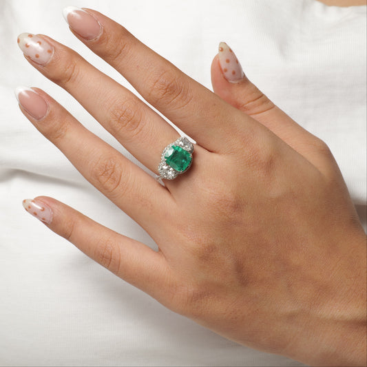 Cushion Cut Emerald Diamond Ring