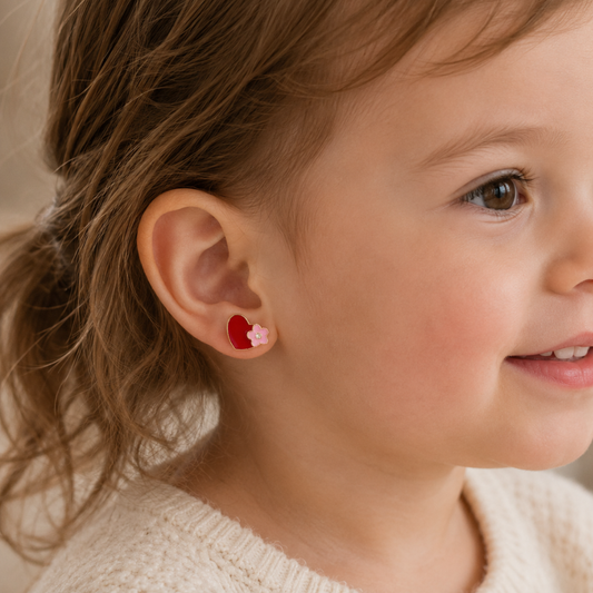 Teenager Floral Heart Diamond Stud Earrings