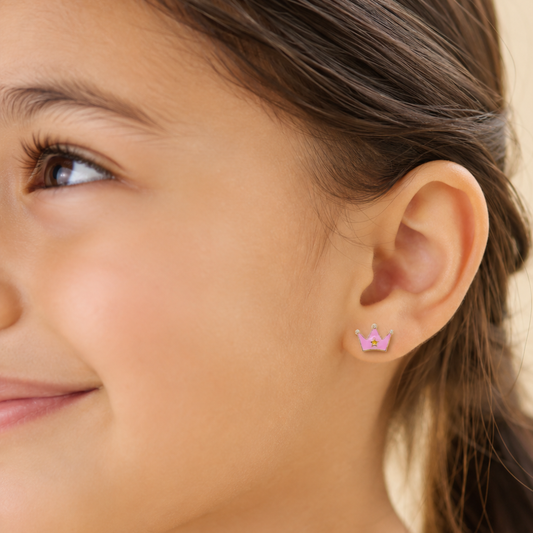 Kids Crown Diamond Stud Earrings