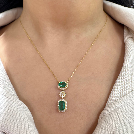 Emerald Drop Diamond Pendant Necklace
