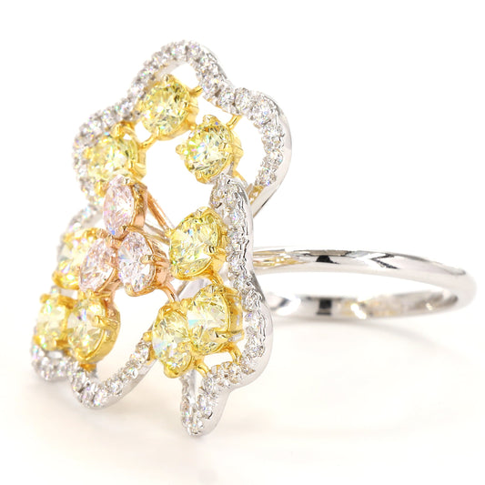 Floral Cluster Yellow and Pink Natural Diamond Ring