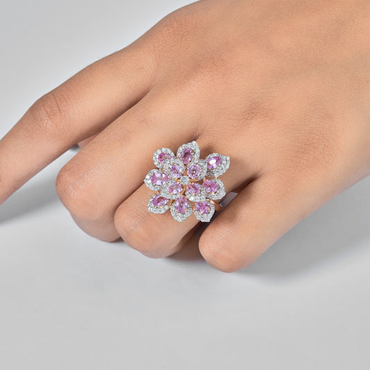 Pink Sapphire Diamond Flower Ring