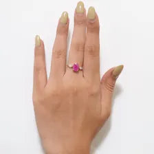 Oval Natural Ruby and Marquise Diamond Three Stone Ring
