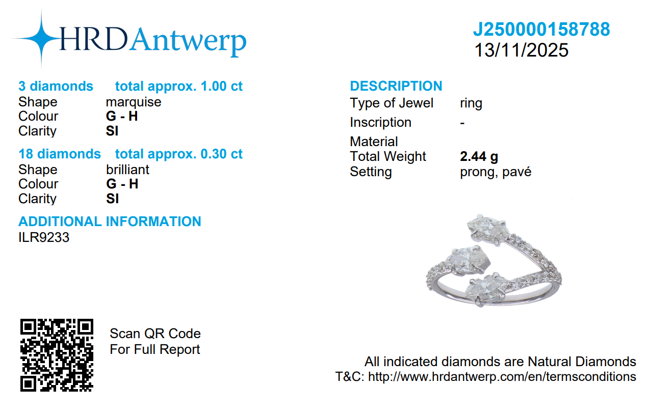 Three Natural Diamond Bypass Ring
