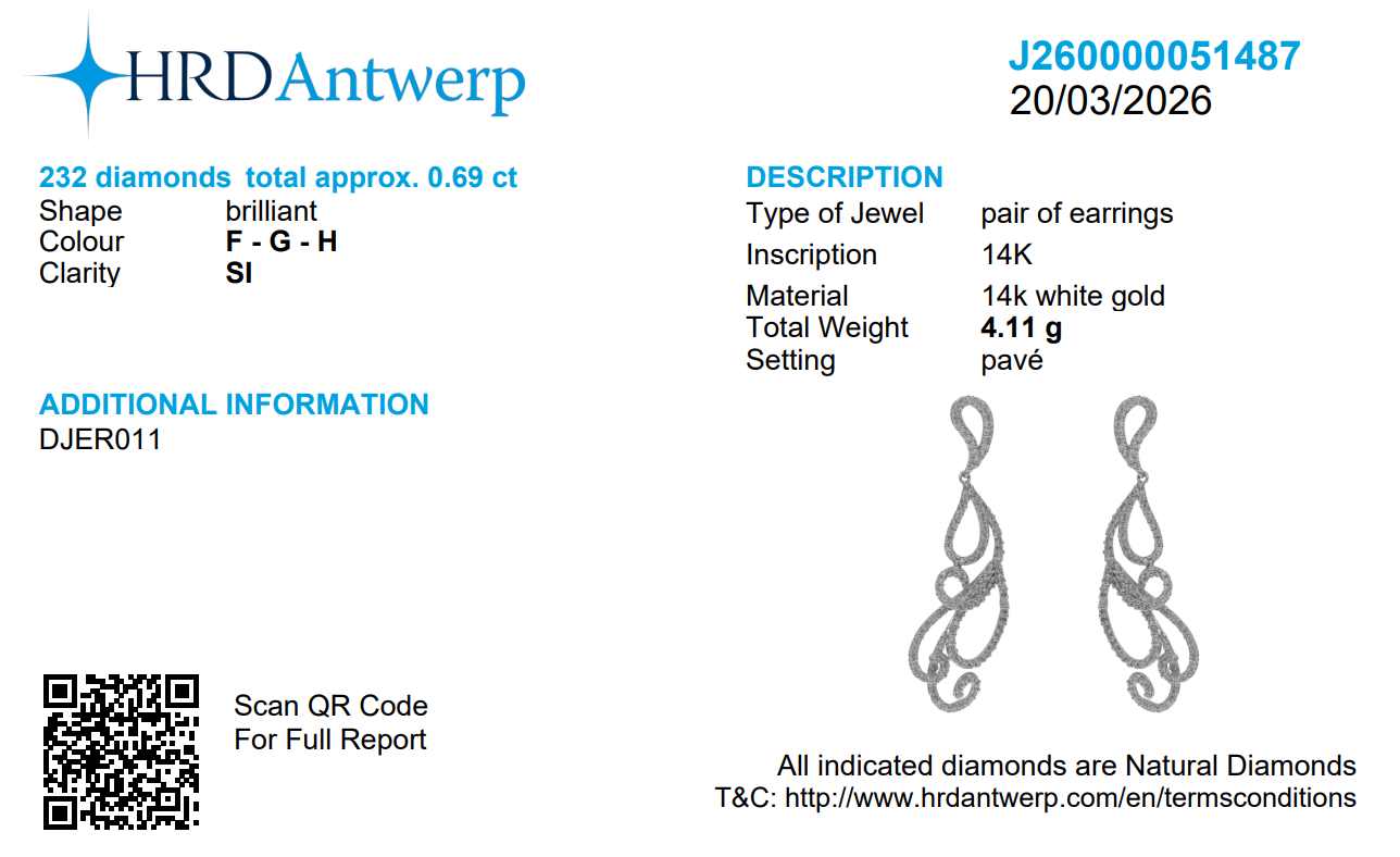 Natural Diamond Scroll Dangle Earrings