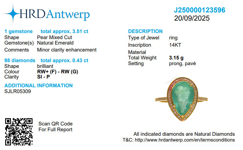 Pear Shape Natural Emerald Diamond Halo Ring