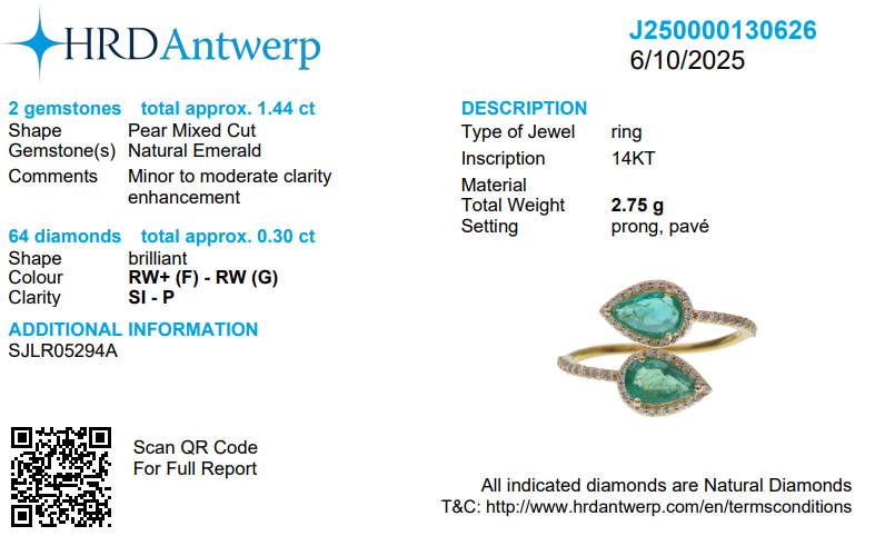Double Pear Emerald Diamond Bypass Ring