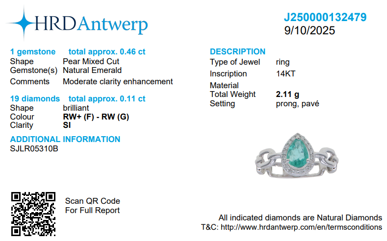 Pear Emerald Halo Chain Link Ring