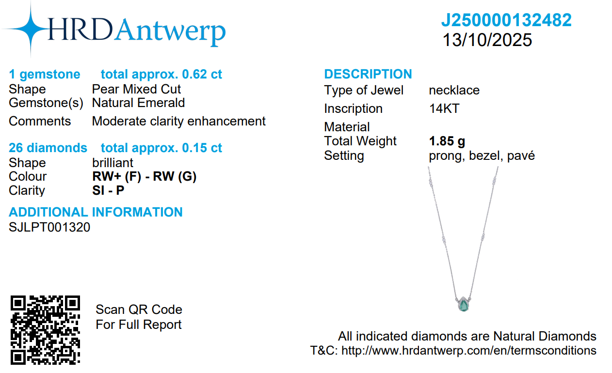 Pear Emerald Diamond Pendant Necklace