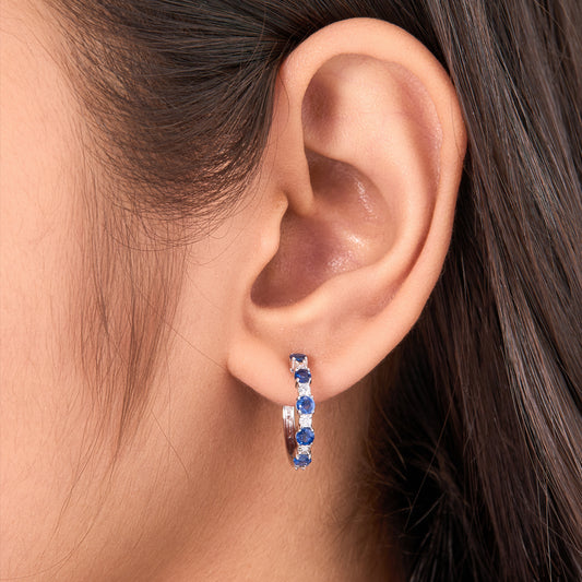 Blue Sapphire Diamond Huggie Earrings