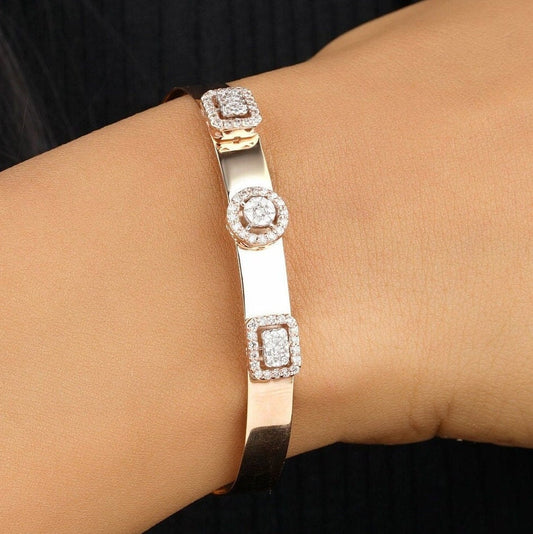 Geometric Halo Natural Diamond Cuff Bracelet