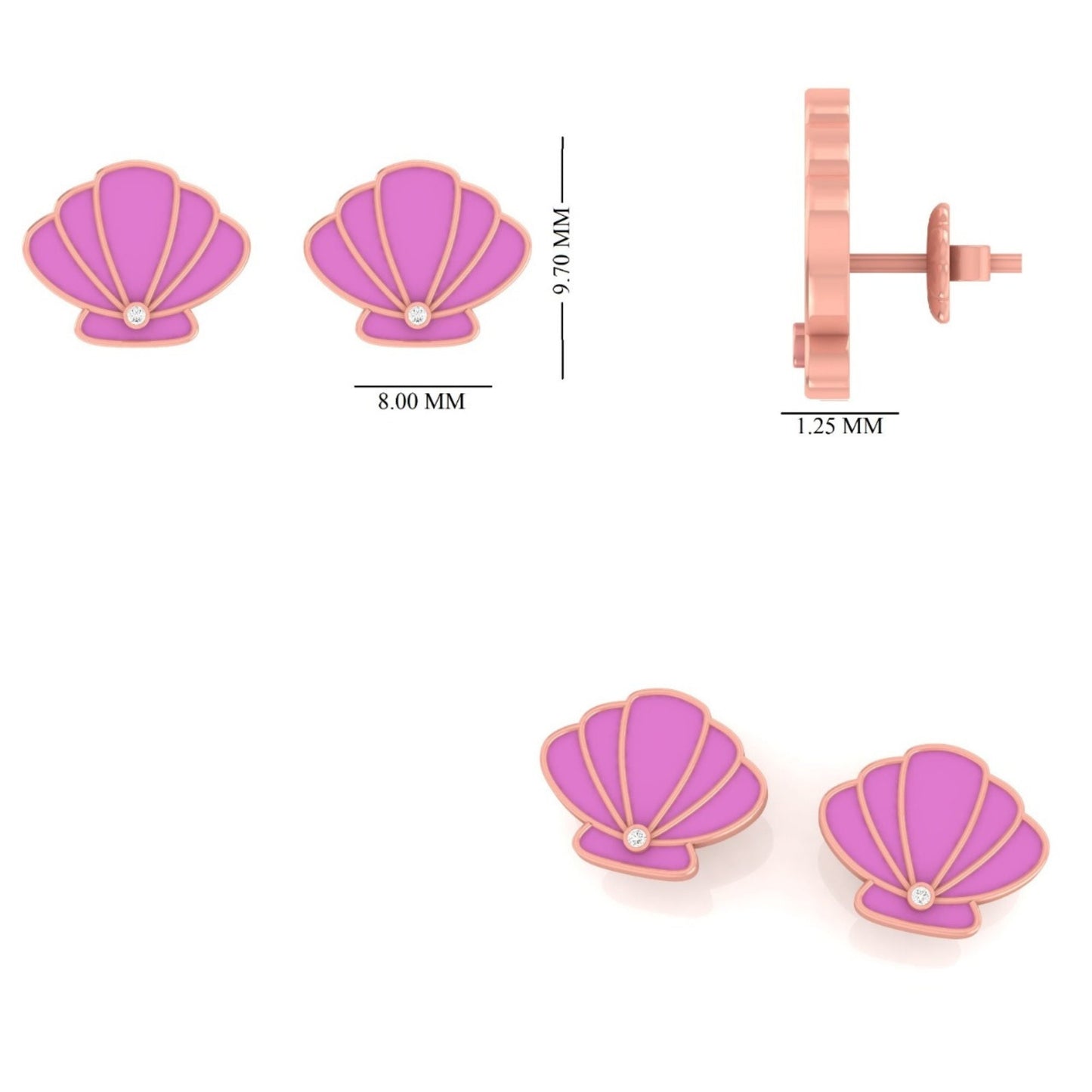 Kids Seashell Diamond Stud Earrings