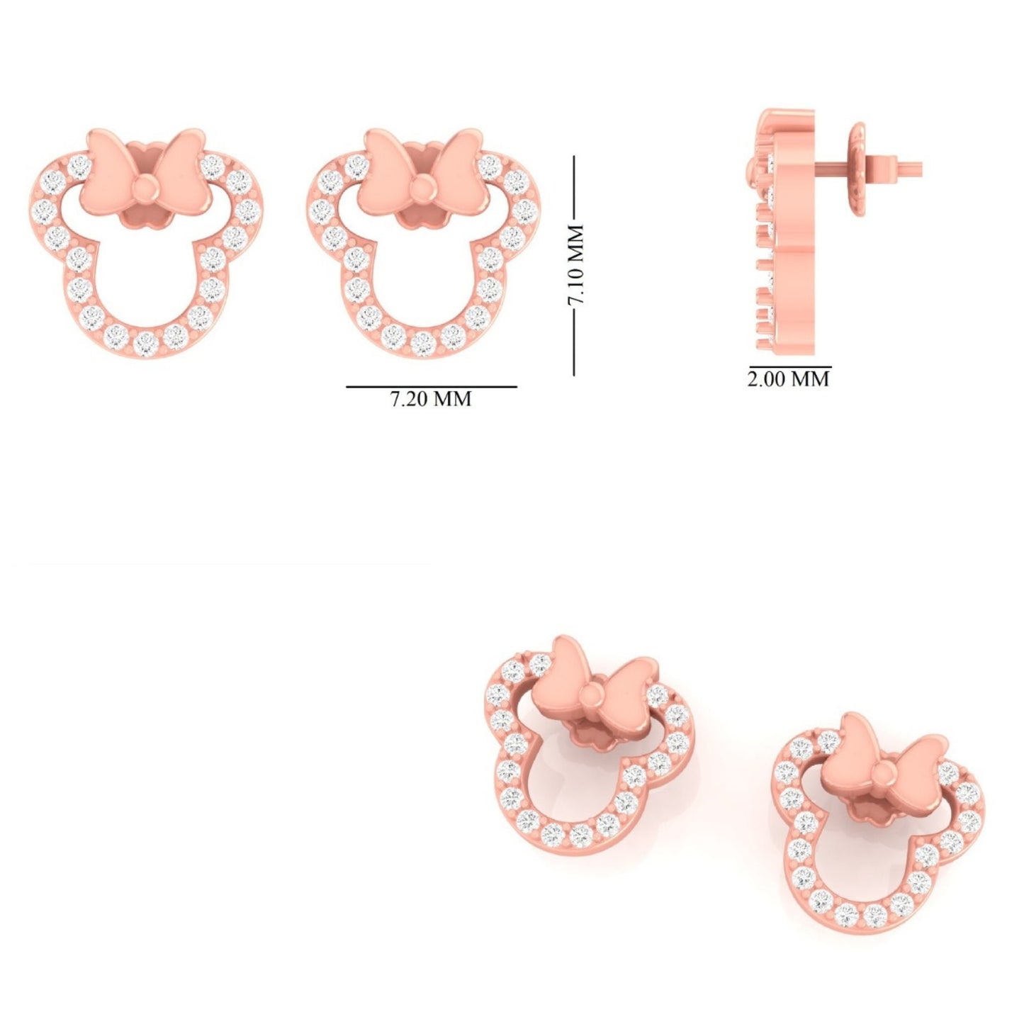 Kids Minnie Mouse Natural Diamond Earrings