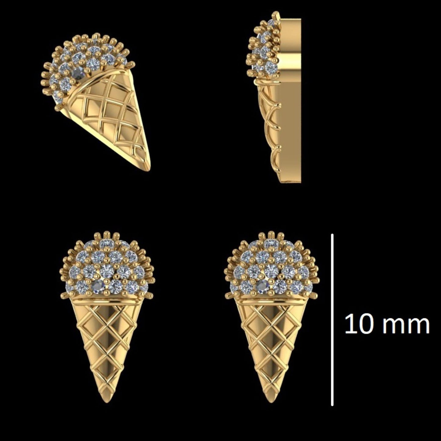 Kids Cone Ice Cream Diamond Stud Earrings