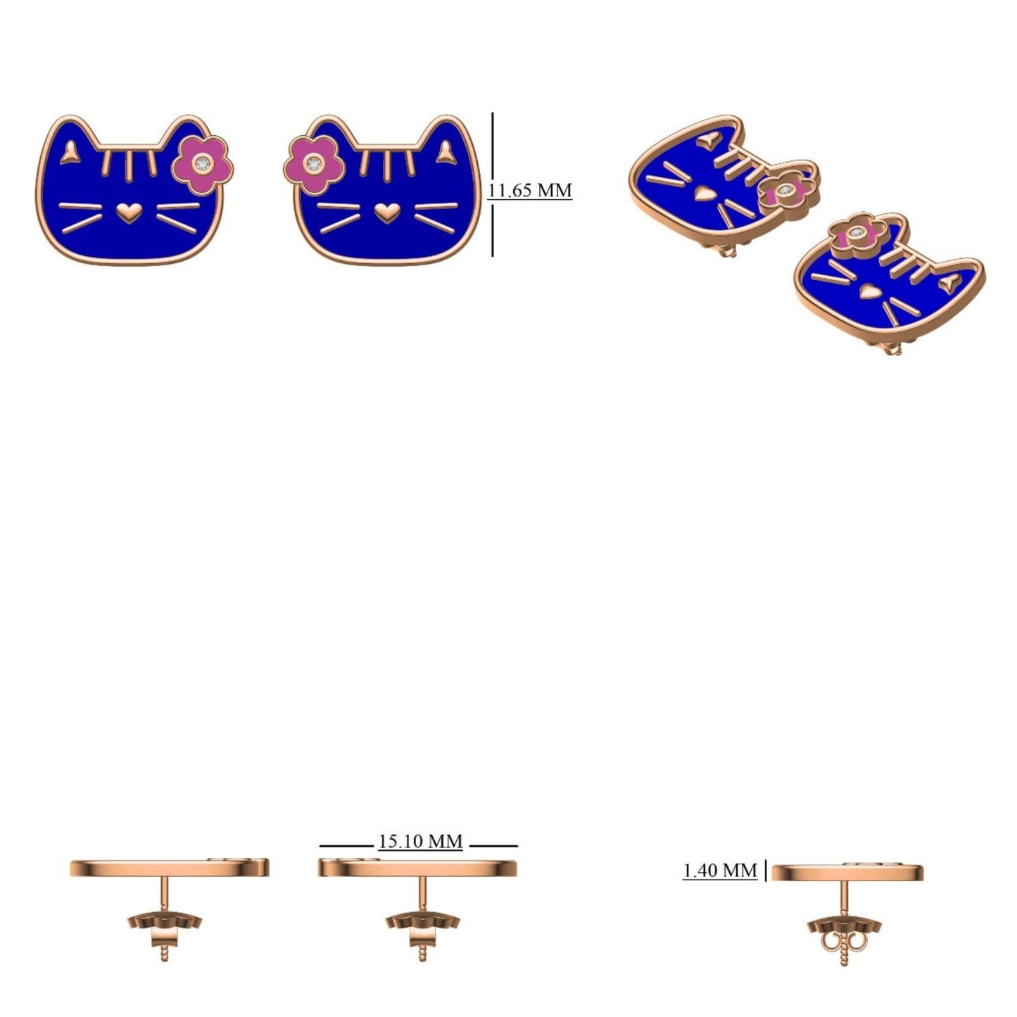 Kids Cat Diamond Stud Earrings
