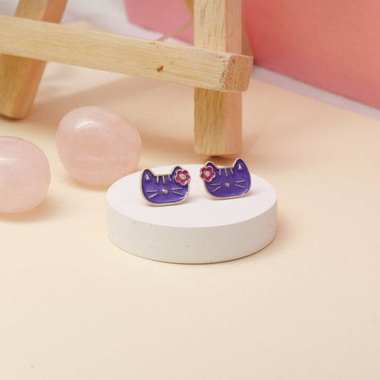 Kids Cat Diamond Stud Earrings