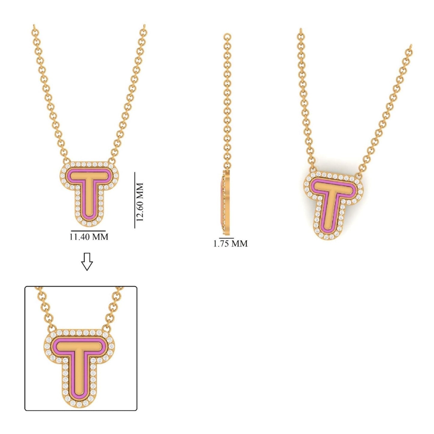 Personalized Initial Halo Diamond Enamel Necklace
