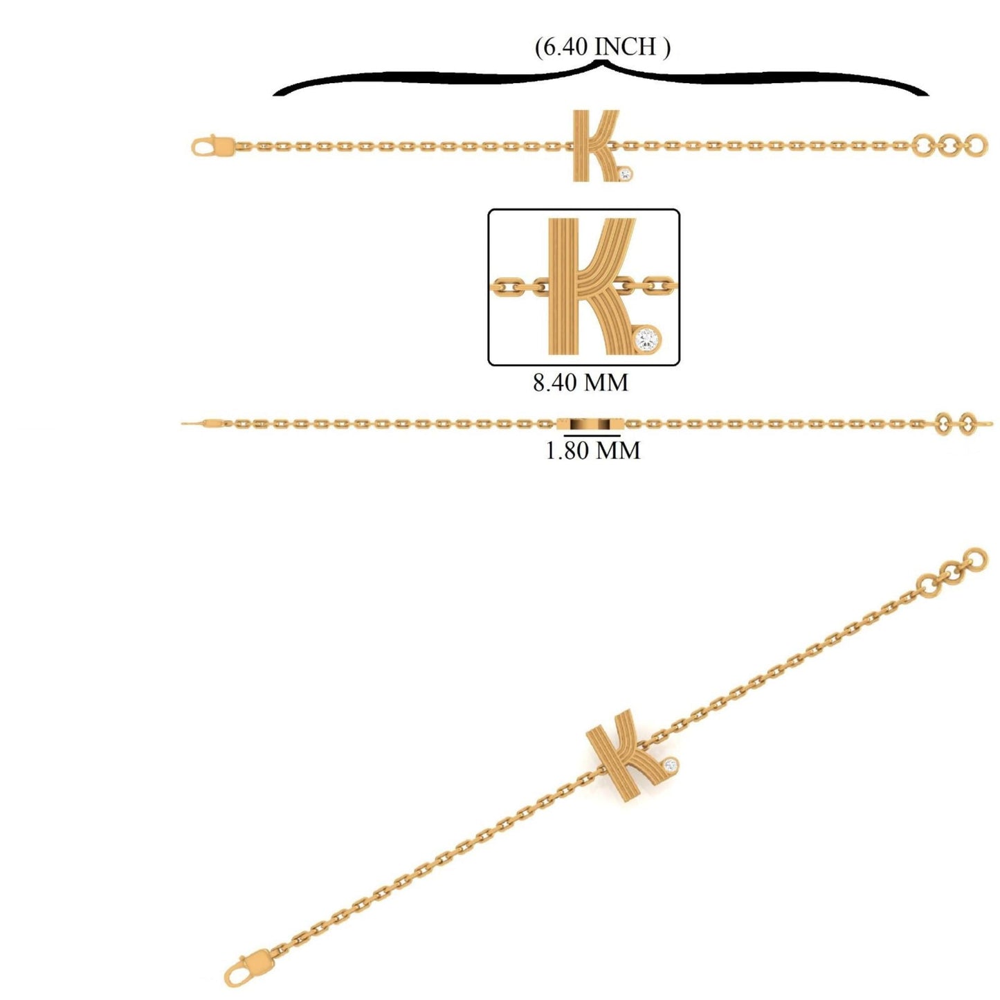 Personalized Flute Initial Diamond Bracelet