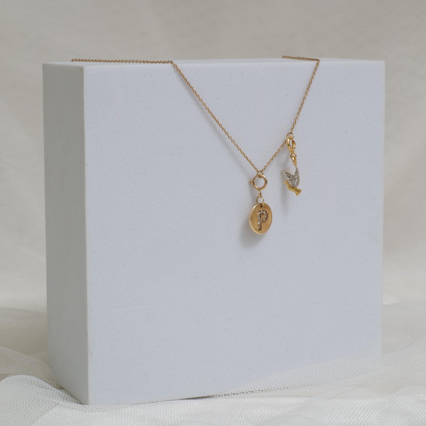 Personalized Initial Bird Charm Diamond Necklace