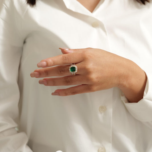 Emerald Diamond Halo Ring
