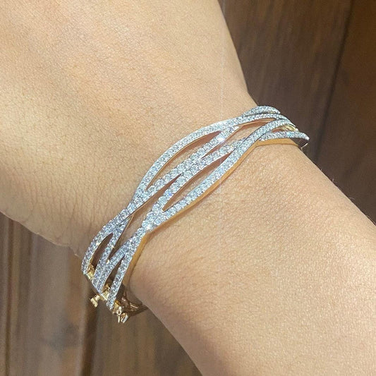 Wavy Criss Cross Natural Diamond Bangle Bracelet