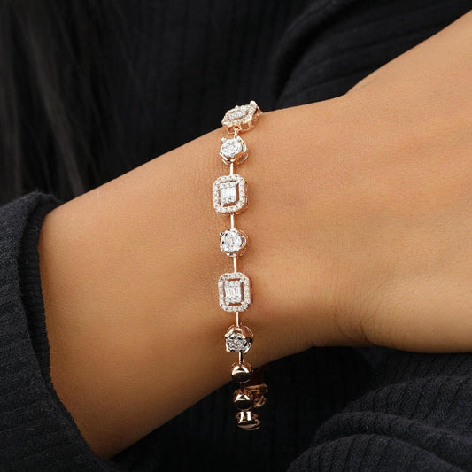 Geometric Halo Natural Diamond Stackable Tennis Bracelet