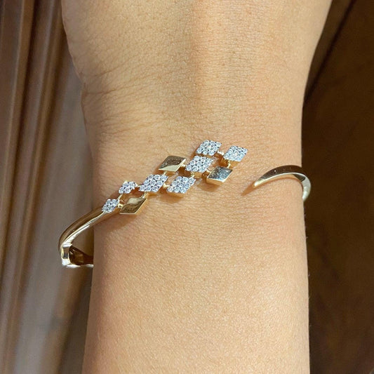 Rhombus Natural Diamond Open Cuff Bracelet