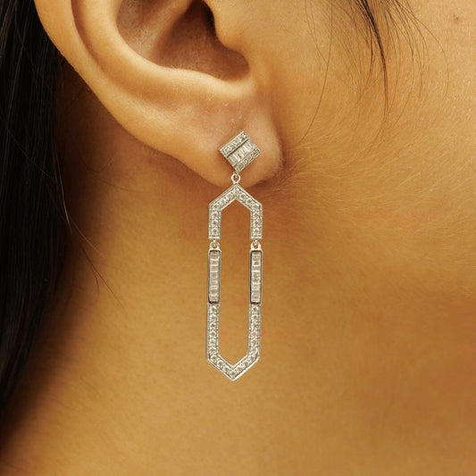 Hexagonal Dangle Diamond Earrings