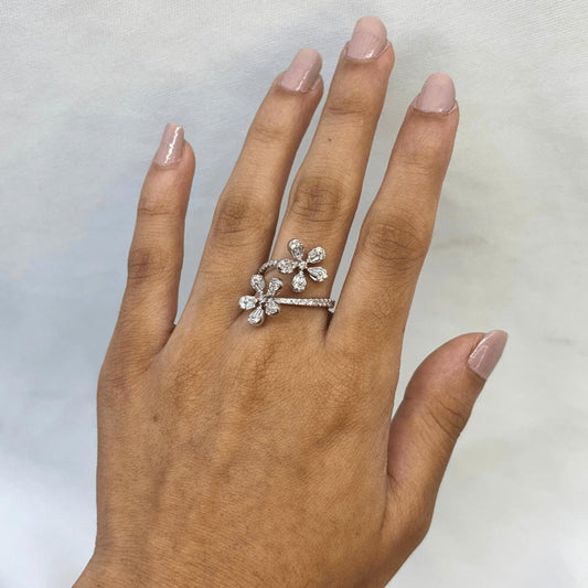 Floral Natural Diamond Bypass Ring