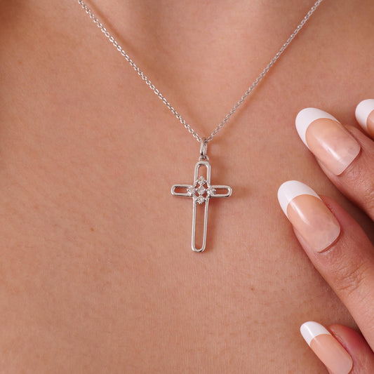 Diamond Cluster Cross Pendant