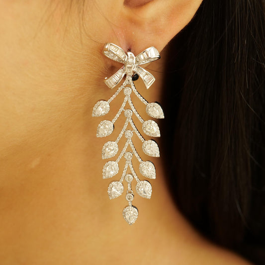 Bow Leaf Diamond Dangle Earrings