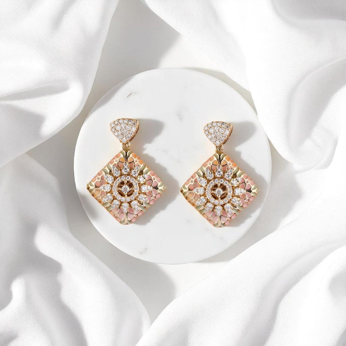 Floral Diamond Dangle Earrings