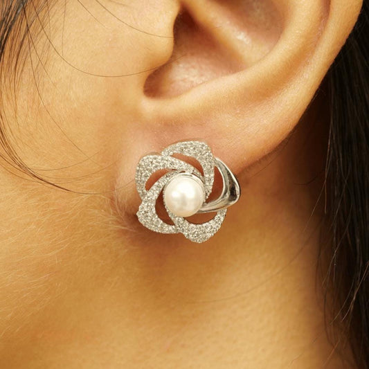 Floral Pearl Diamond Earrings
