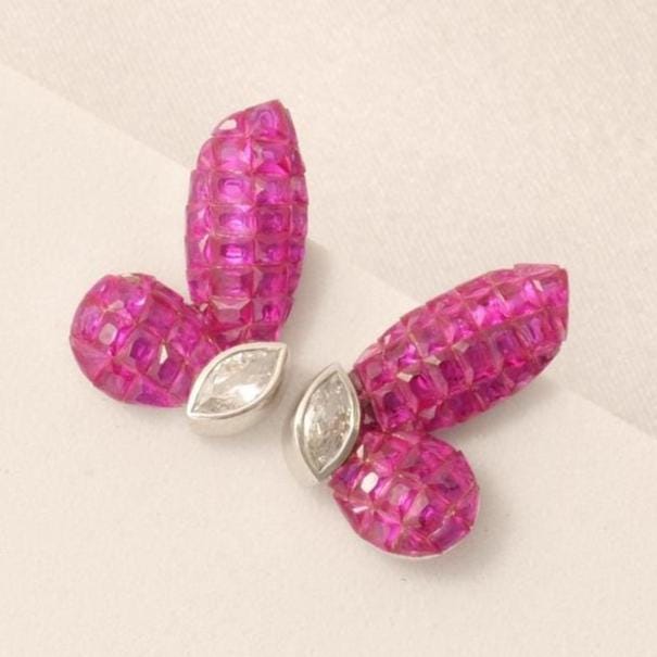 Butterfly Pink Sapphire Diamond Stud Earrings