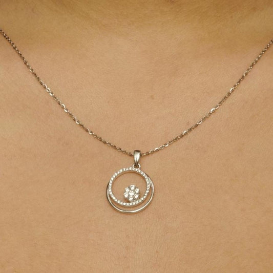 Double Circle Diamond Pendant Necklace